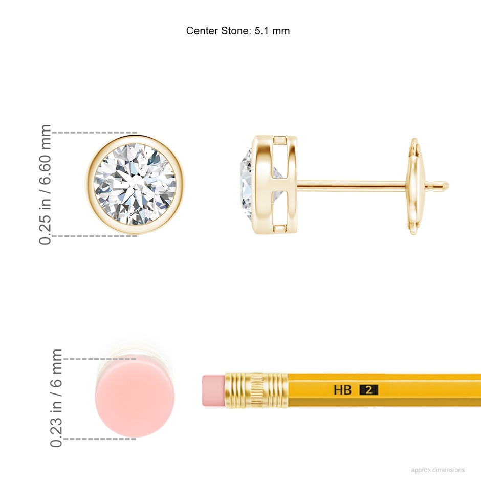 5.1mm FGVS Lab-Grown Bezel-Set Diamond Solitaire Stud Earrings in Yellow Gold ruler