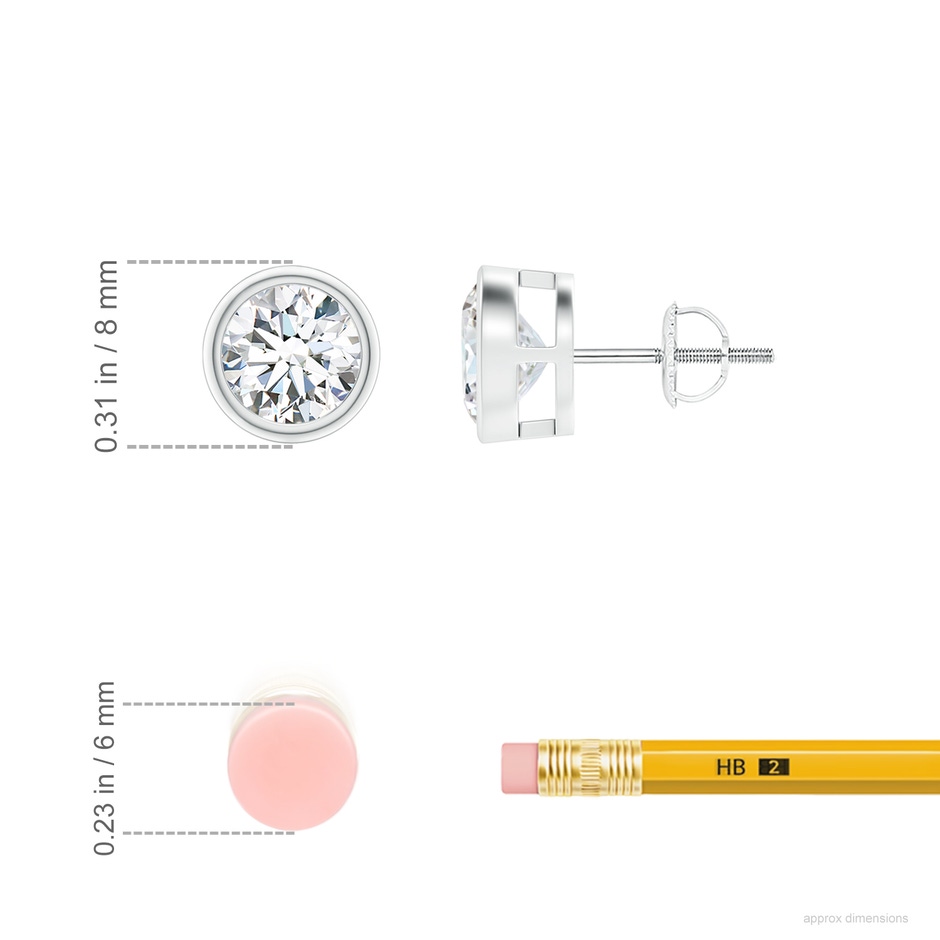 6.4mm FGVS Lab-Grown Bezel-Set Diamond Solitaire Stud Earrings in P950 Platinum ruler