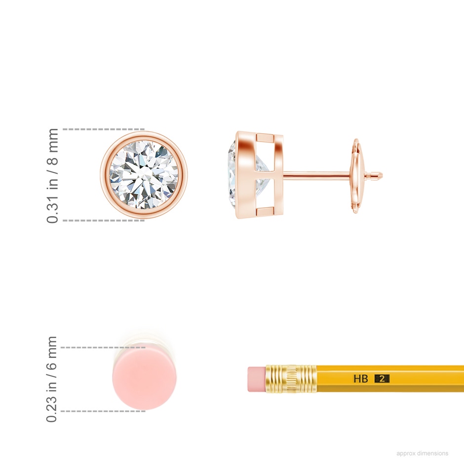 6.4mm FGVS Lab-Grown Bezel-Set Diamond Solitaire Stud Earrings in Rose Gold ruler