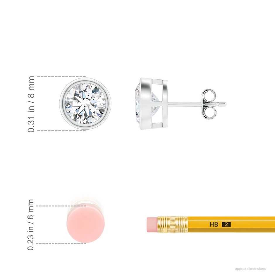 6.4mm FGVS Lab-Grown Bezel-Set Diamond Solitaire Stud Earrings in S999 Silver ruler