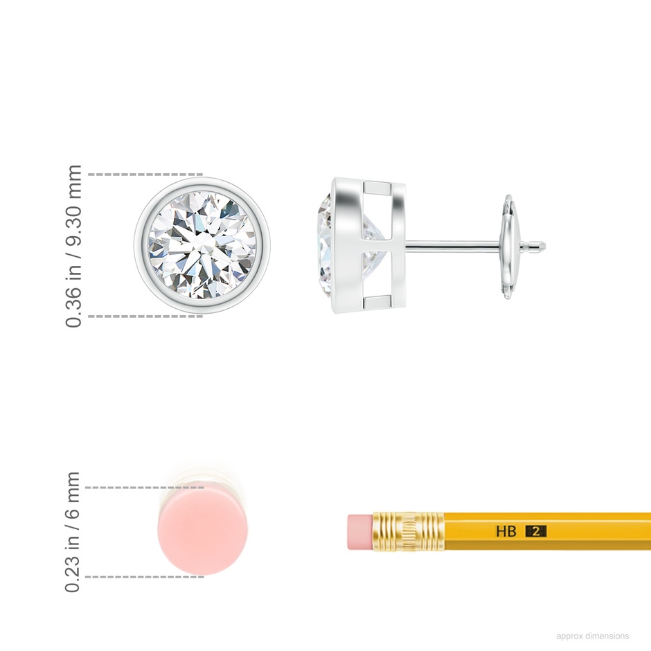 7.4mm FGVS Lab-Grown Bezel-Set Diamond Solitaire Stud Earrings in 18K White Gold ruler