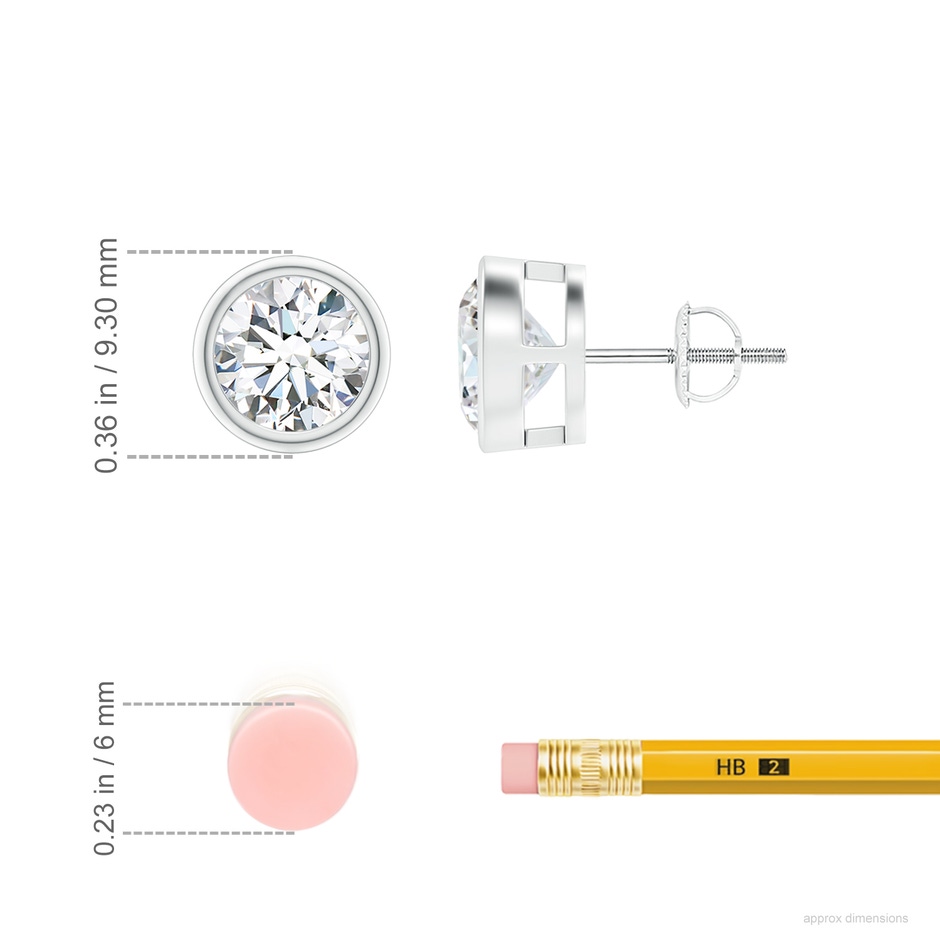 7.4mm FGVS Lab-Grown Bezel-Set Diamond Solitaire Stud Earrings in P950 Platinum ruler