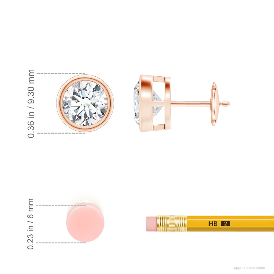 7.4mm FGVS Lab-Grown Bezel-Set Diamond Solitaire Stud Earrings in Rose Gold ruler