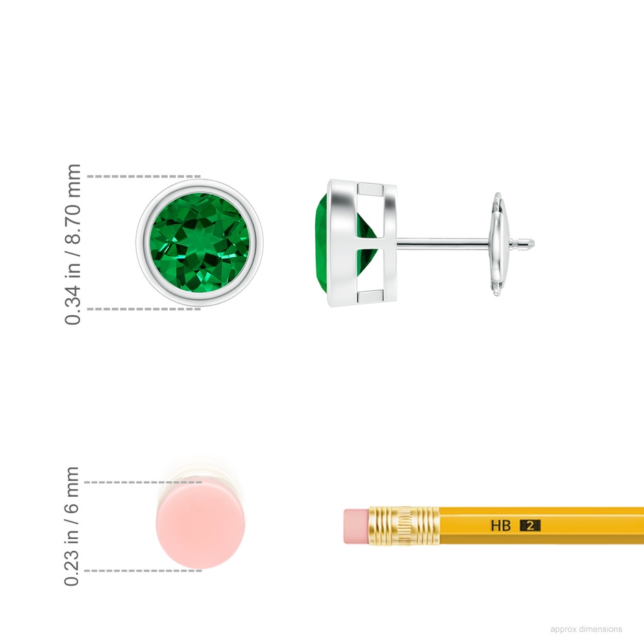 7mm Labgrown Lab-Grown Bezel-Set Emerald Solitaire Stud Earrings in 9K White Gold ruler