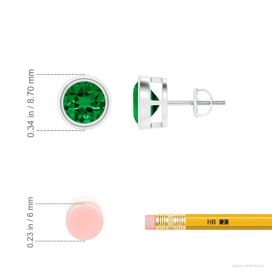 7mm Labgrown Lab-Grown Bezel-Set Emerald Solitaire Stud Earrings in P950 Platinum ruler