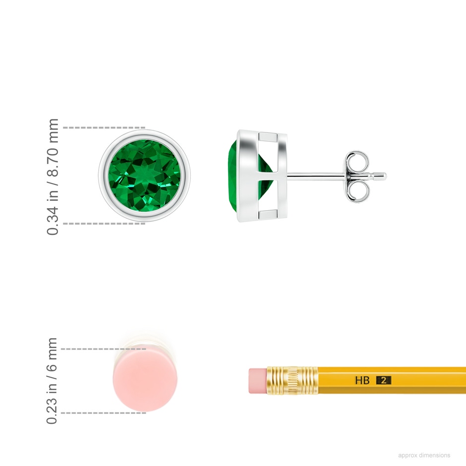 7mm Labgrown Lab-Grown Bezel-Set Emerald Solitaire Stud Earrings in S999 Silver ruler