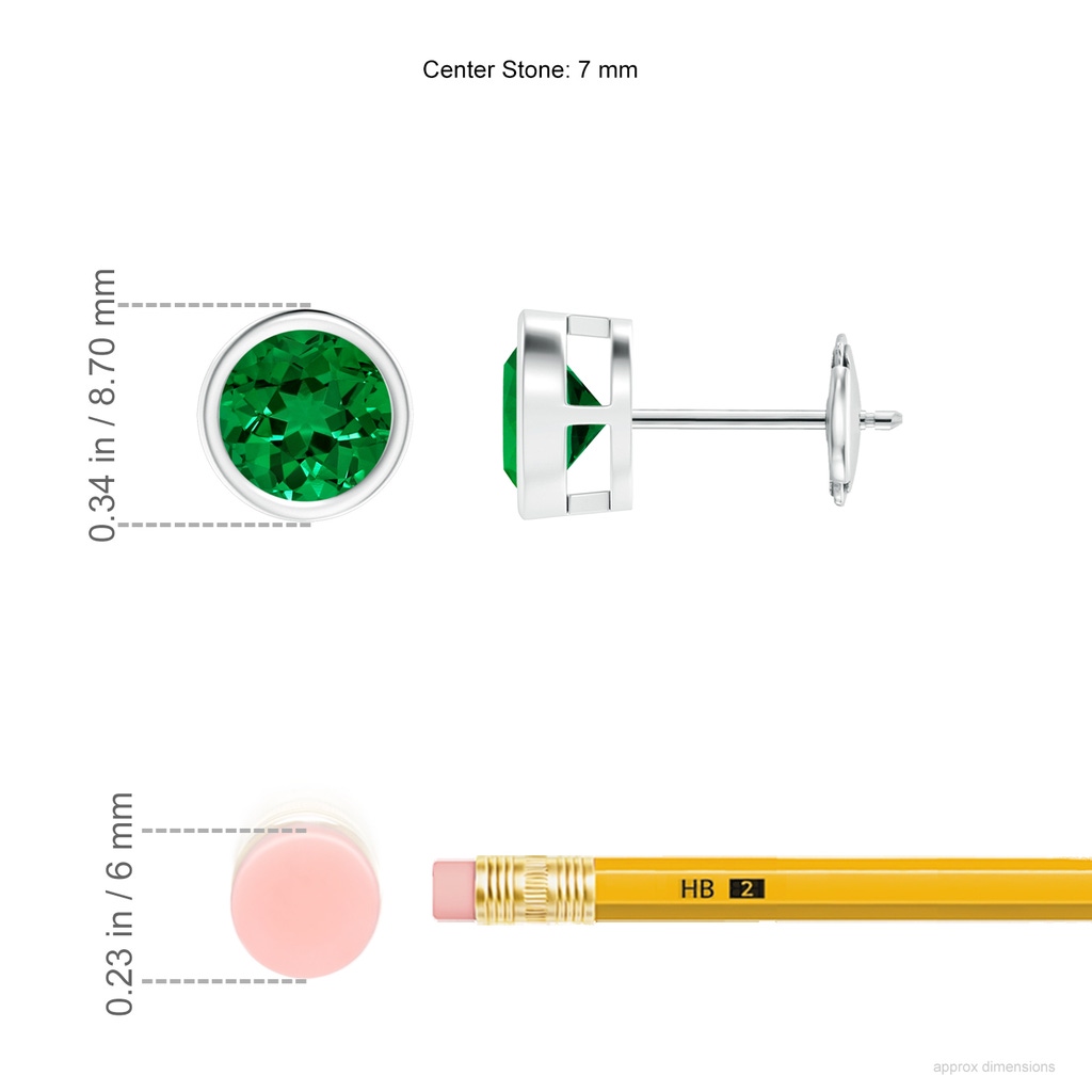 7mm Labgrown Lab-Grown Bezel-Set Emerald Solitaire Stud Earrings in White Gold ruler