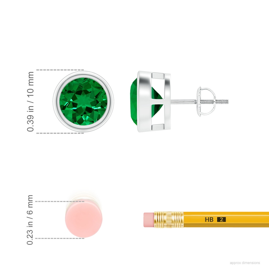 8mm Labgrown Lab-Grown Bezel-Set Emerald Solitaire Stud Earrings in P950 Platinum ruler