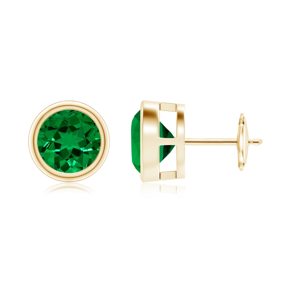 8mm Labgrown Lab-Grown Bezel-Set Emerald Solitaire Stud Earrings in Yellow Gold 
