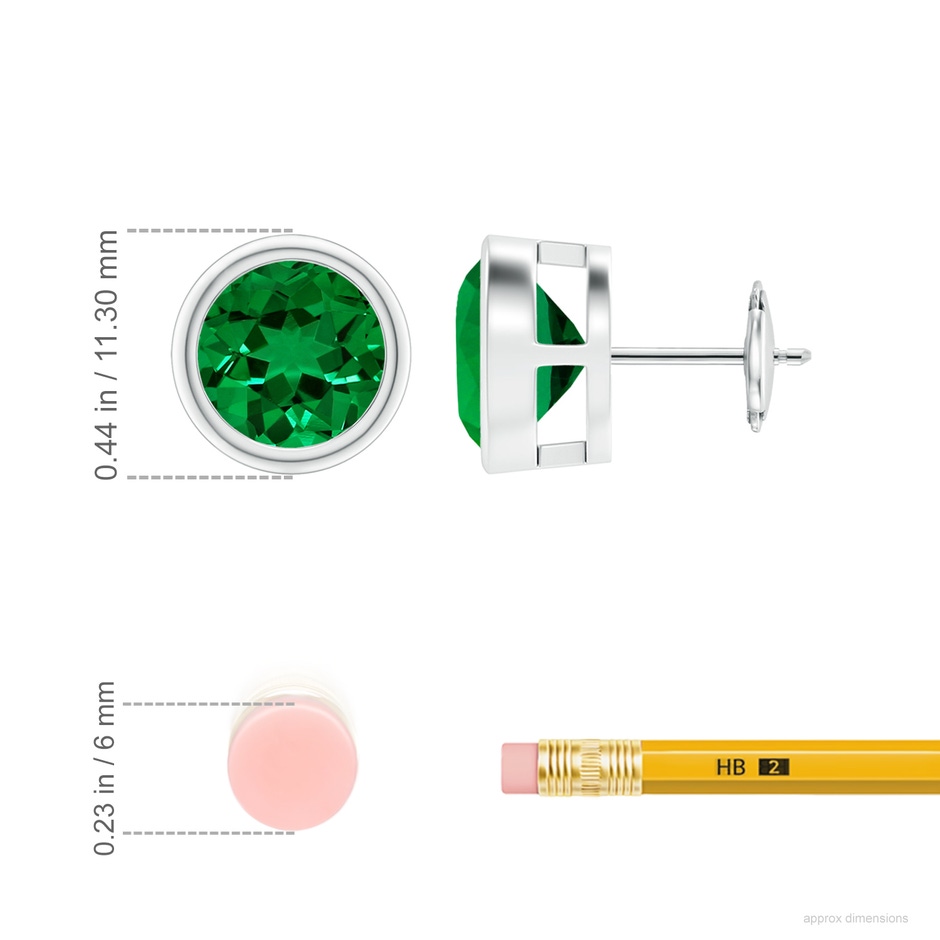 9mm Labgrown Lab-Grown Bezel-Set Emerald Solitaire Stud Earrings in White Gold ruler