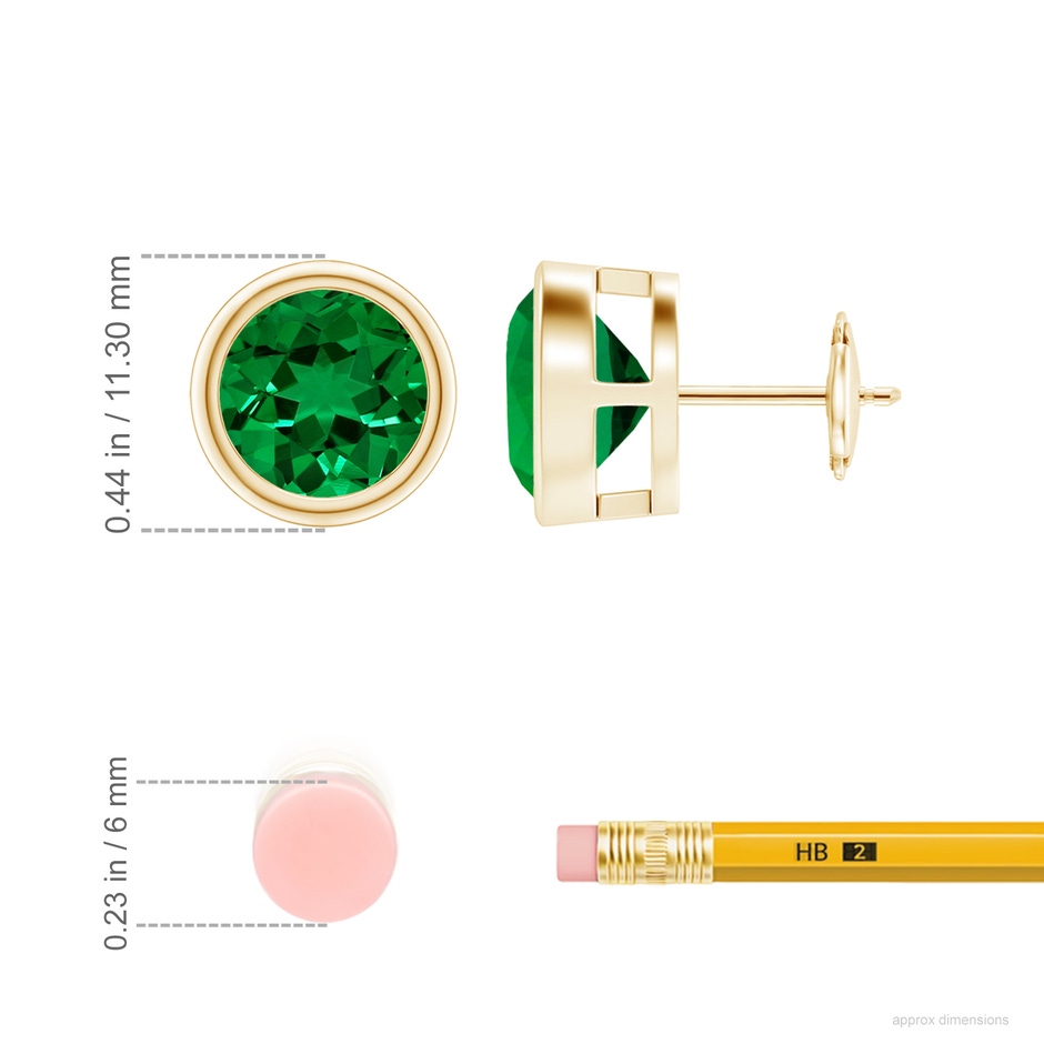 9mm Labgrown Lab-Grown Bezel-Set Emerald Solitaire Stud Earrings in Yellow Gold ruler