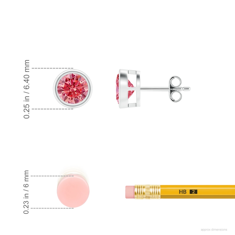 5.1mm Labgrown Bezel-Set Lab-Grown Pink Diamond Solitaire Stud Earrings in 18K White Gold ruler