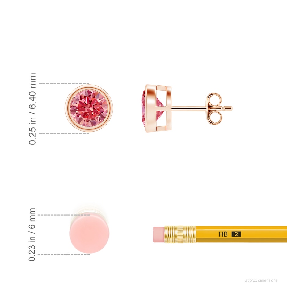 5.1mm Labgrown Bezel-Set Lab-Grown Pink Diamond Solitaire Stud Earrings in Rose Gold ruler