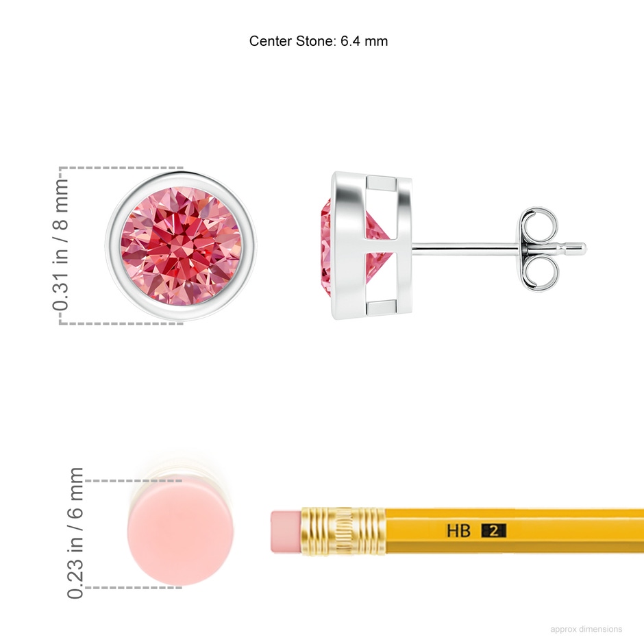 6.4mm Labgrown Bezel-Set Lab-Grown Pink Diamond Solitaire Stud Earrings in White Gold ruler