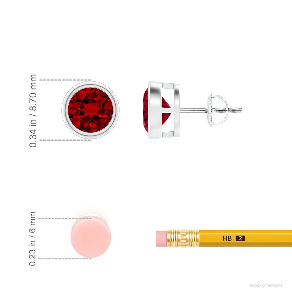 7mm Labgrown Lab-Grown Bezel-Set Ruby Solitaire Stud Earrings in P950 Platinum ruler