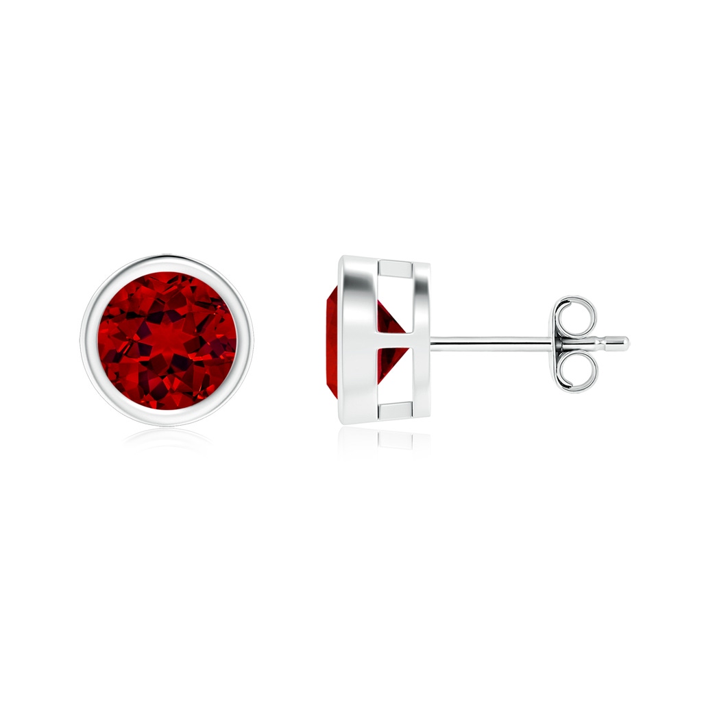 7mm Labgrown Lab-Grown Bezel-Set Ruby Solitaire Stud Earrings in S999 Silver