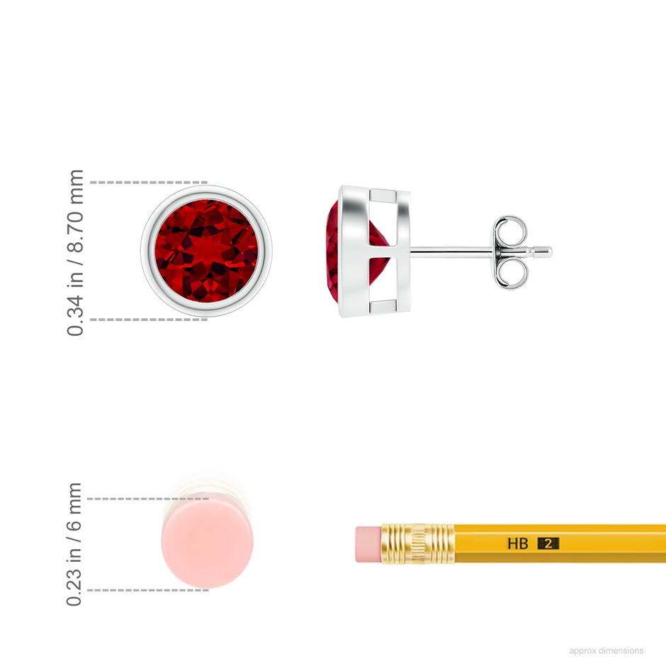 7mm Labgrown Lab-Grown Bezel-Set Ruby Solitaire Stud Earrings in S999 Silver ruler
