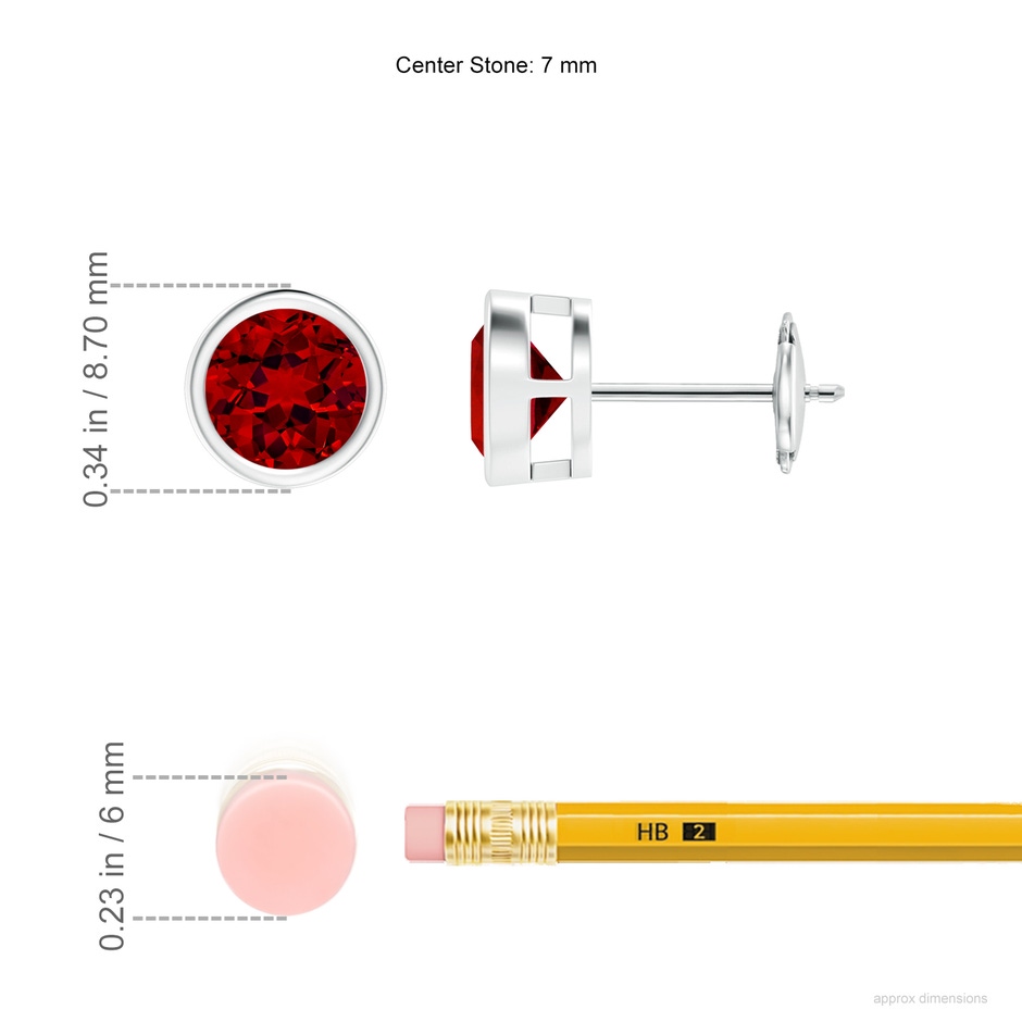 7mm Labgrown Lab-Grown Bezel-Set Ruby Solitaire Stud Earrings in White Gold ruler