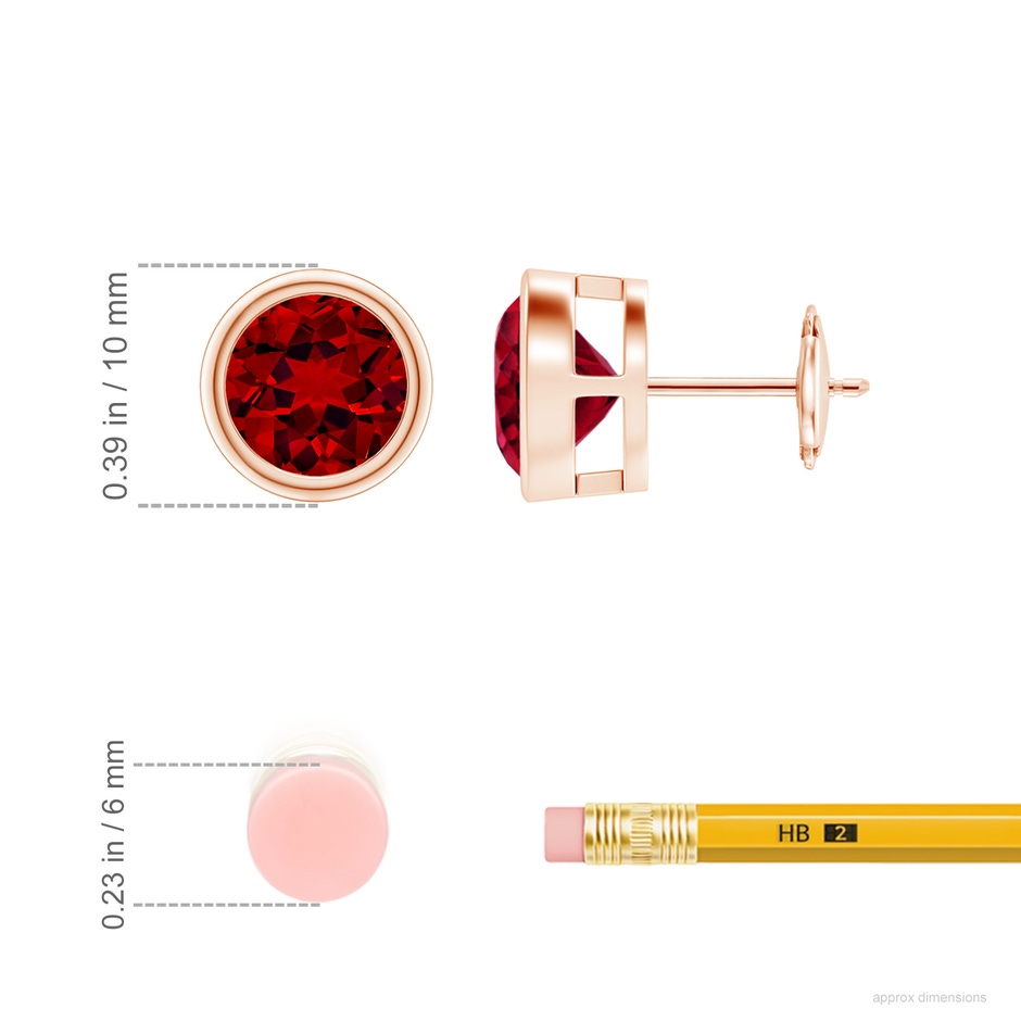 8mm Labgrown Lab-Grown Bezel-Set Ruby Solitaire Stud Earrings in Rose Gold ruler