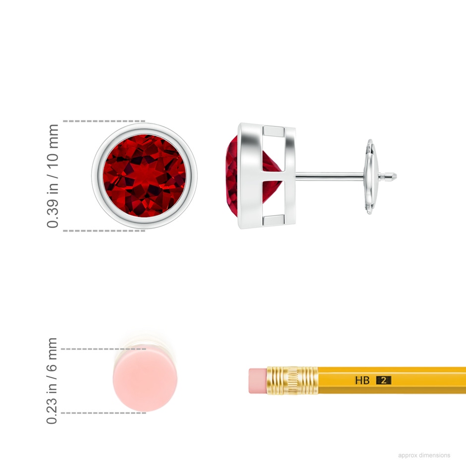 8mm Labgrown Lab-Grown Bezel-Set Ruby Solitaire Stud Earrings in White Gold ruler