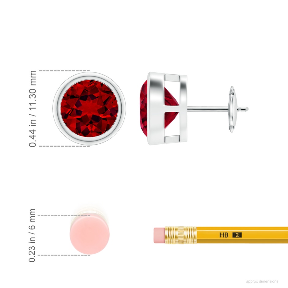 9mm Labgrown Lab-Grown Bezel-Set Ruby Solitaire Stud Earrings in White Gold ruler