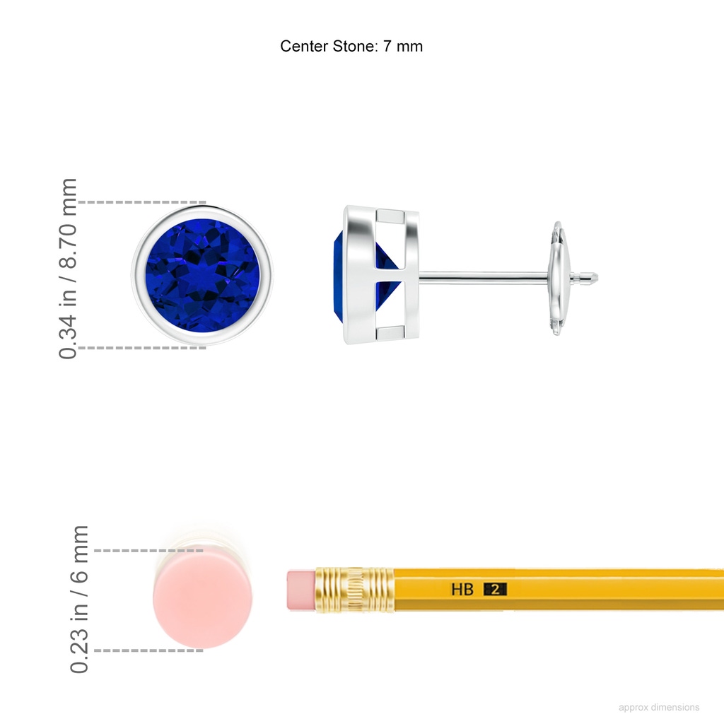 7mm Labgrown Lab-Grown Bezel-Set Blue Sapphire Solitaire Stud Earrings in White Gold ruler