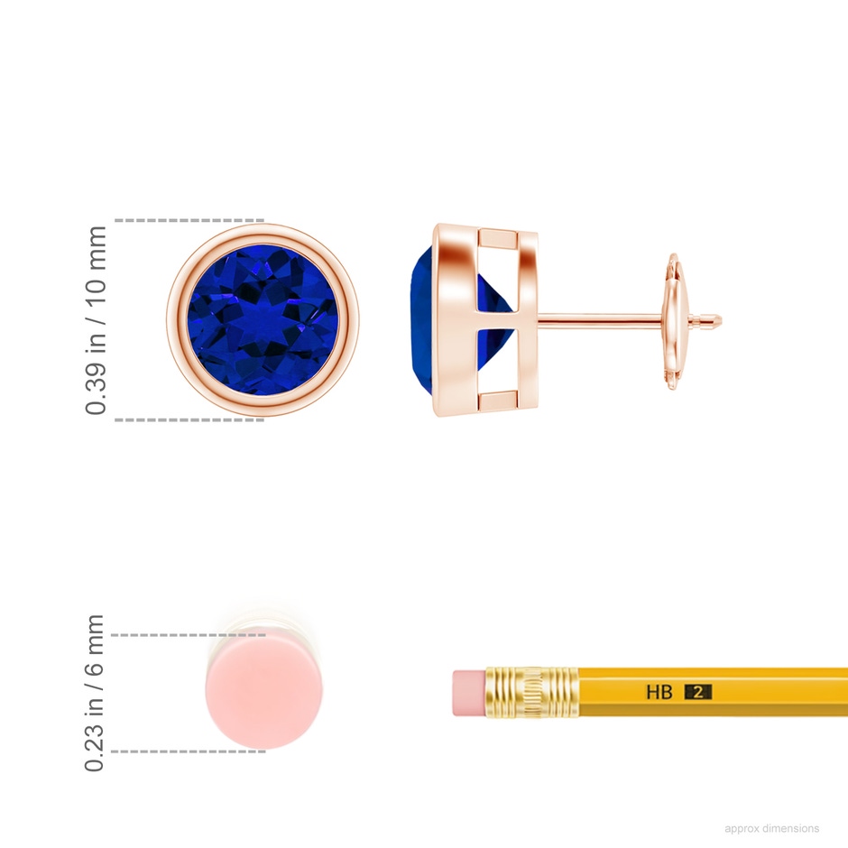 8mm Labgrown Lab-Grown Bezel-Set Blue Sapphire Solitaire Stud Earrings in Rose Gold ruler