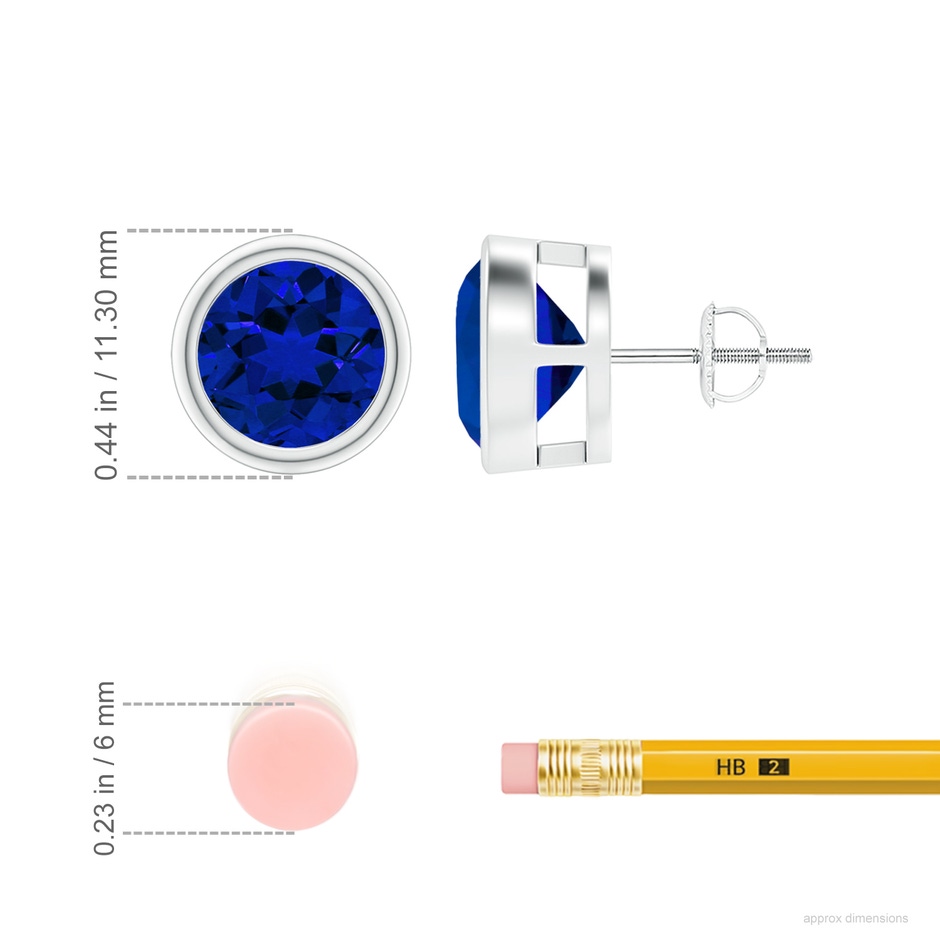 9mm Labgrown Lab-Grown Bezel-Set Blue Sapphire Solitaire Stud Earrings in P950 Platinum ruler