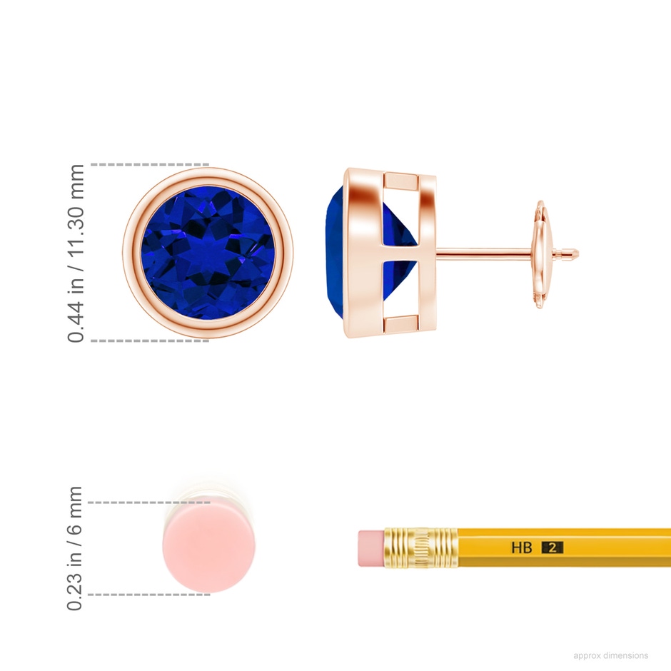 9mm Labgrown Lab-Grown Bezel-Set Blue Sapphire Solitaire Stud Earrings in Rose Gold ruler