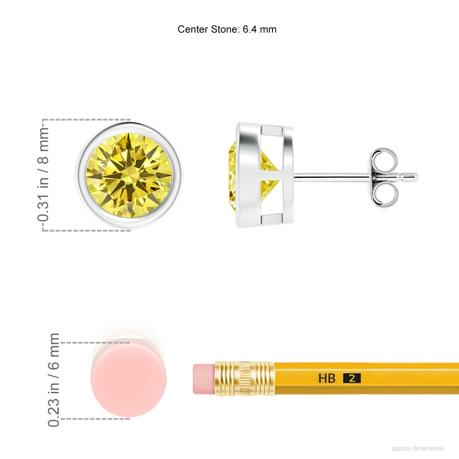 6.4mm Labgrown Bezel-Set Lab-Grown Fancy Intense Yellow Diamond Solitaire Stud Earrings in White Gold ruler