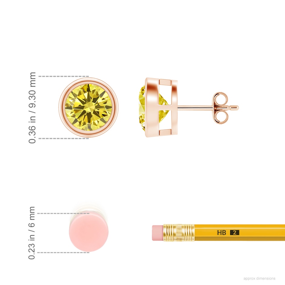7.4mm Labgrown Bezel-Set Lab-Grown Fancy Intense Yellow Diamond Solitaire Stud Earrings in Rose Gold ruler