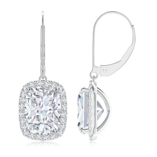 10x7.5mm FGVS Lab-Grown Cushion Diamond Leverback Earrings with Halo in P950 Platinum