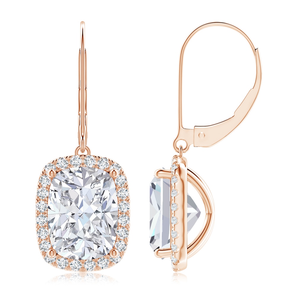 10x7.5mm FGVS Lab-Grown Cushion Diamond Leverback Earrings with Halo in Rose Gold
