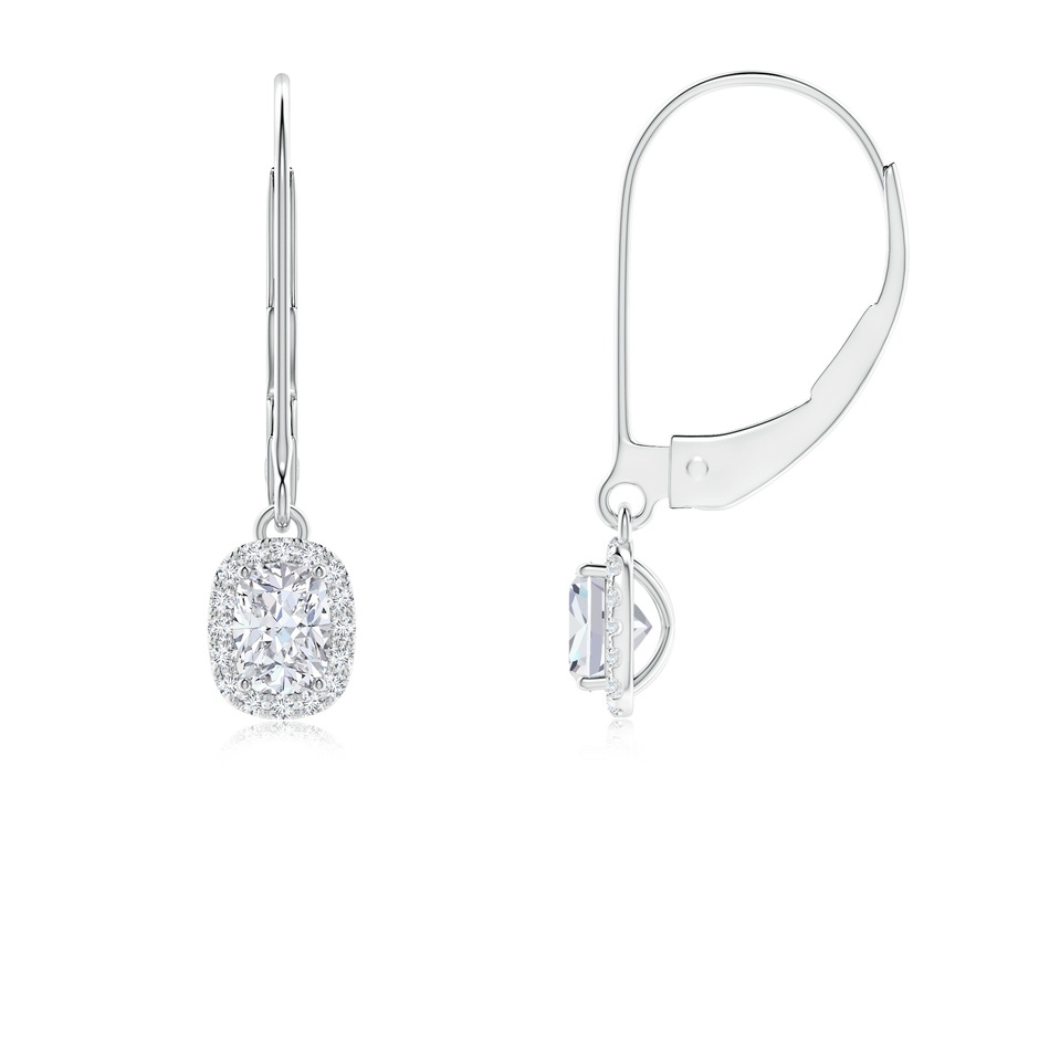 4x3mm FGVS Lab-Grown Cushion Diamond Leverback Earrings with Halo in P950 Platinum 