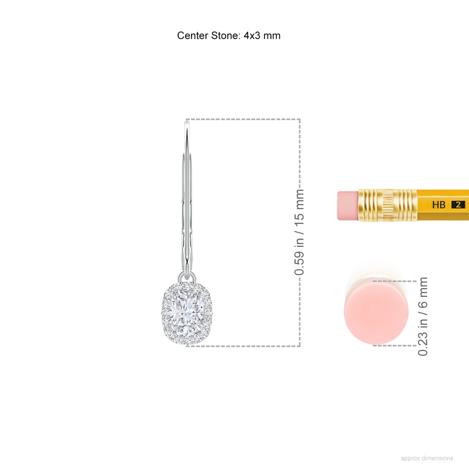 4x3mm FGVS Lab-Grown Cushion Diamond Leverback Earrings with Halo in P950 Platinum ruler