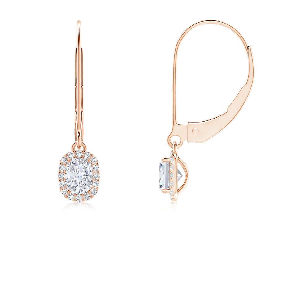 4x3mm FGVS Lab-Grown Cushion Diamond Leverback Earrings with Halo in Rose Gold 
