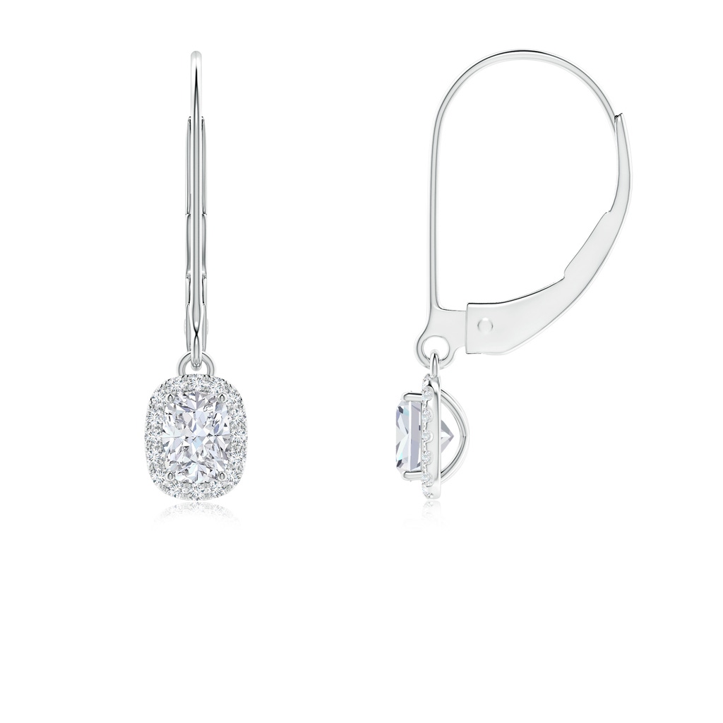 4x3mm FGVS Lab-Grown Cushion Diamond Leverback Earrings with Halo in White Gold