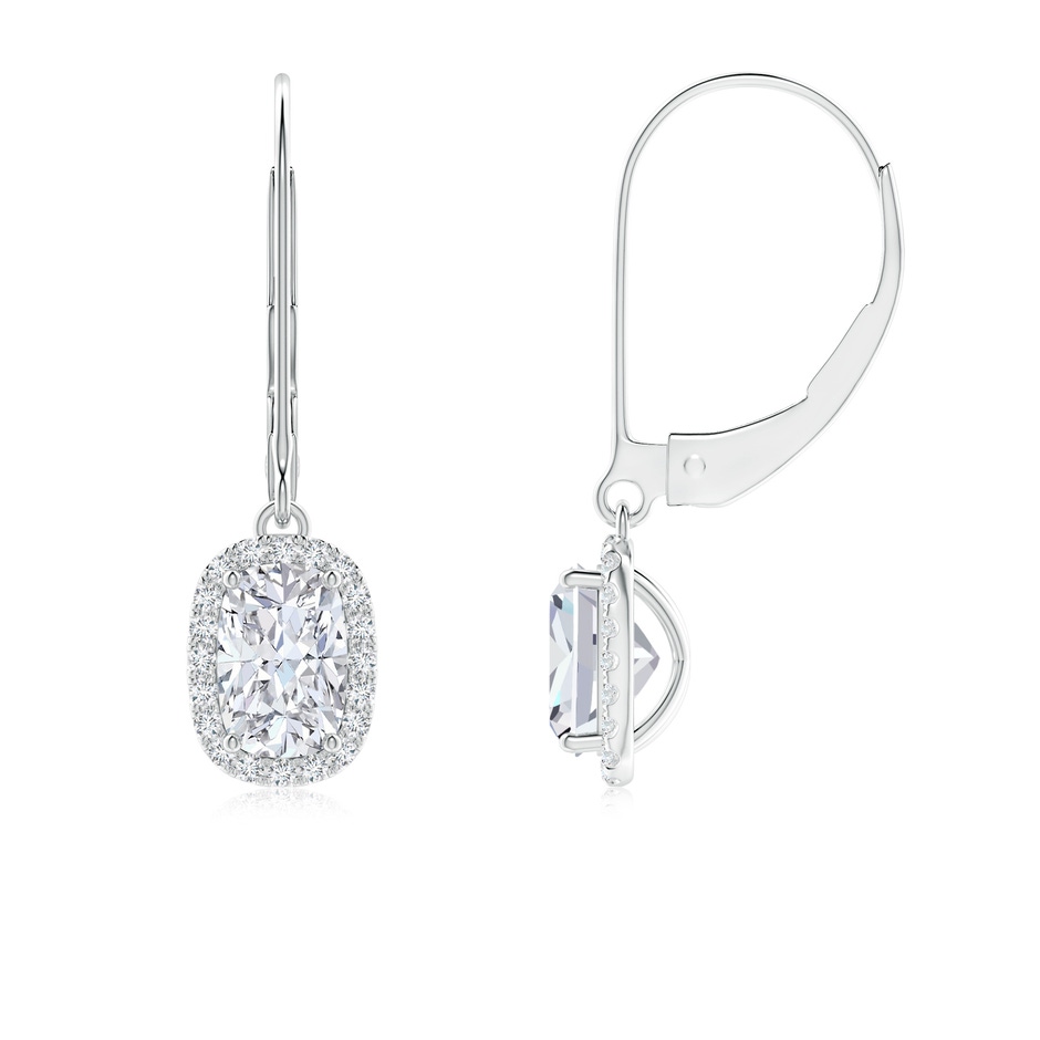6x4mm FGVS Lab-Grown Cushion Diamond Leverback Earrings with Halo in S999 Silver 