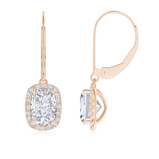 7x5mm FGVS Lab-Grown Cushion Diamond Leverback Earrings with Halo in Rose Gold