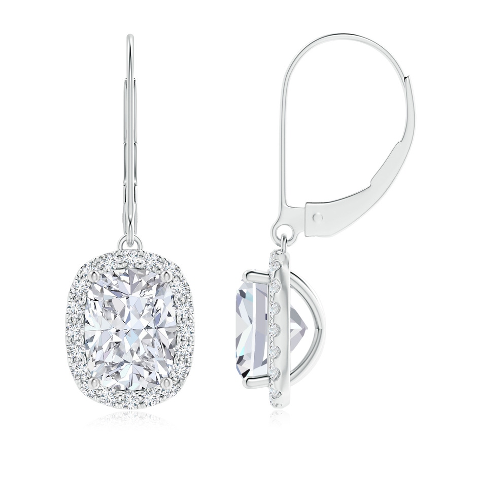 8x6mm FGVS Lab-Grown Cushion Diamond Leverback Earrings with Halo in P950 Platinum 