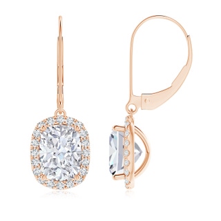 8x6mm FGVS Lab-Grown Cushion Diamond Leverback Earrings with Halo in Rose Gold