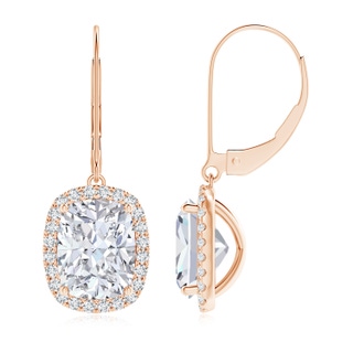 9x7mm FGVS Lab-Grown Cushion Diamond Leverback Earrings with Halo in 9K Rose Gold