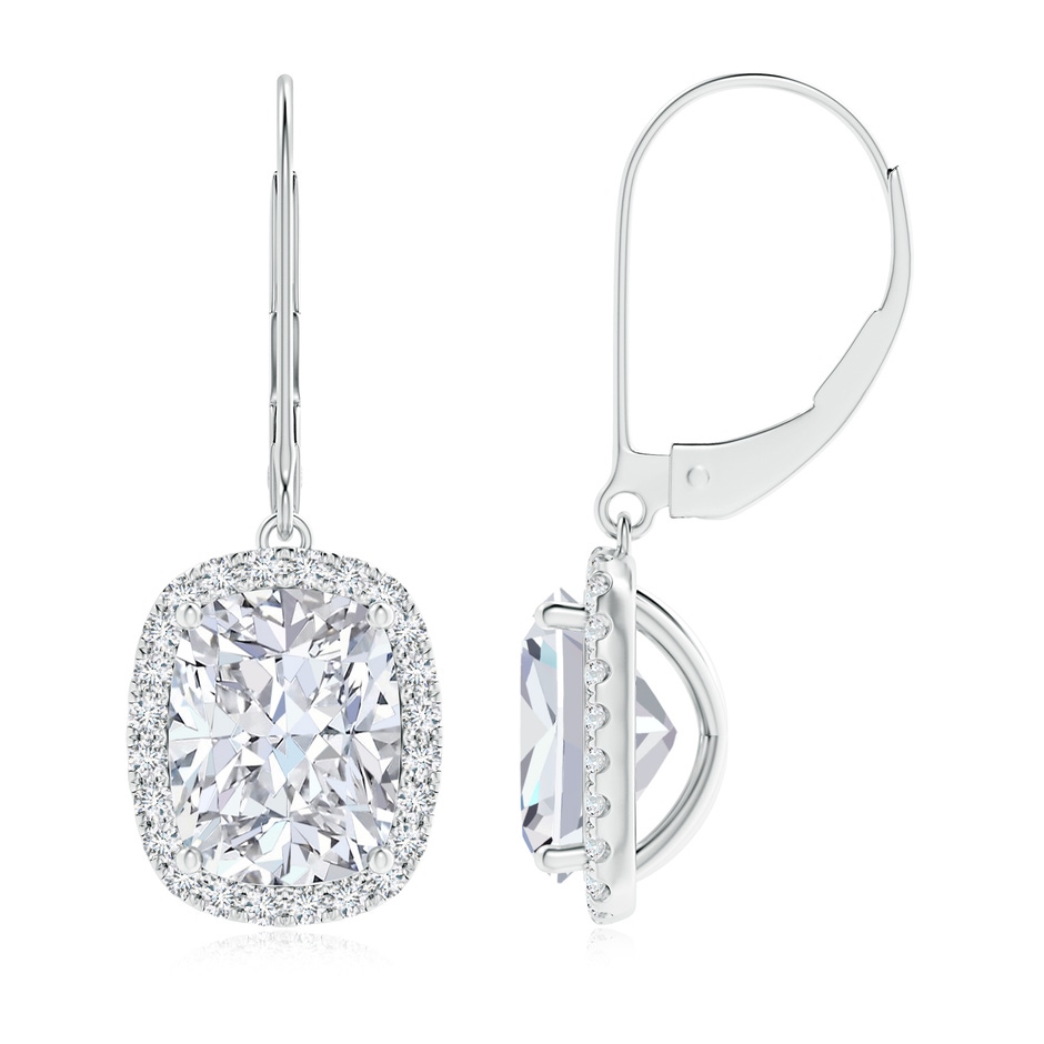9x7mm FGVS Lab-Grown Cushion Diamond Leverback Earrings with Halo in S999 Silver 