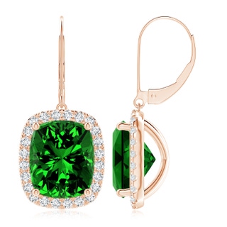 12x10mm Labgrown Lab-Grown Cushion Emerald Leverback Earrings with Lab Diamond Halo in Rose Gold