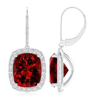12x10mm Labgrown Lab-Grown Cushion Ruby Leverback Earrings with Lab Diamond Halo in P950 Platinum