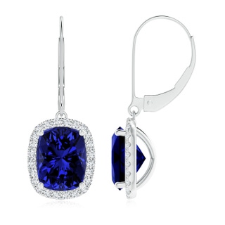 9x7mm Labgrown Lab-Grown Cushion Blue Sapphire Leverback Earrings with Lab Diamond Halo in P950 Platinum
