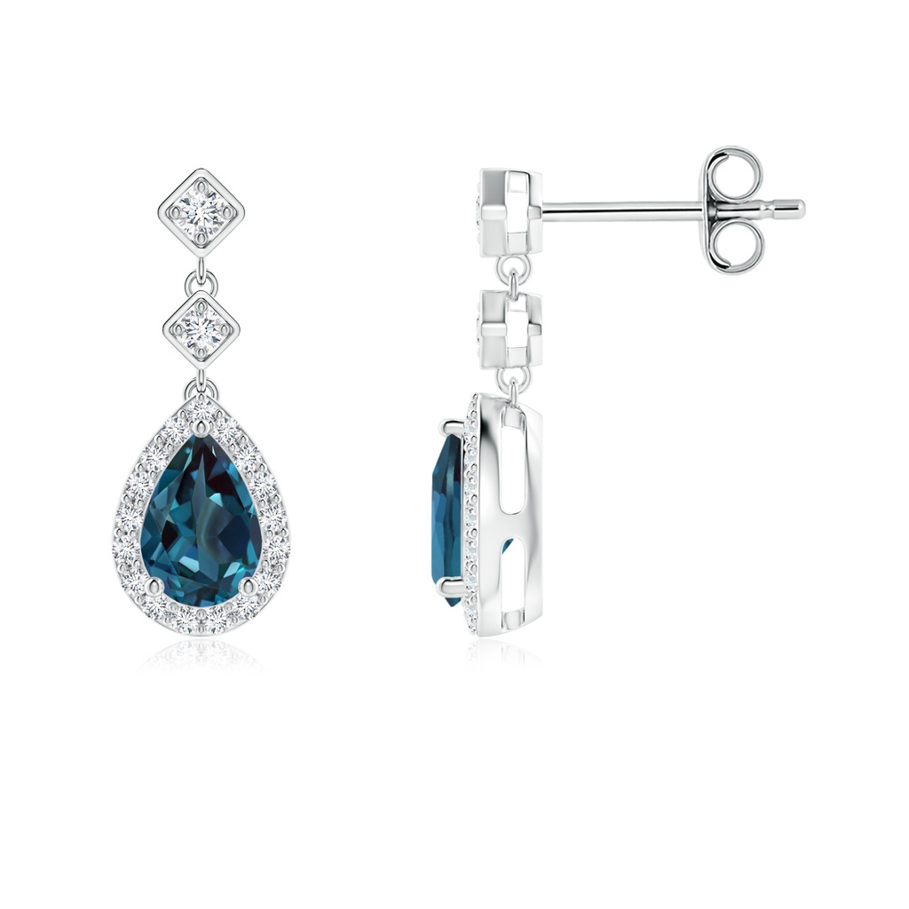 6x4mm Labgrown Pear Lab-Grown Alexandrite Drop Earrings with Diamond Halo in P950 Platinum