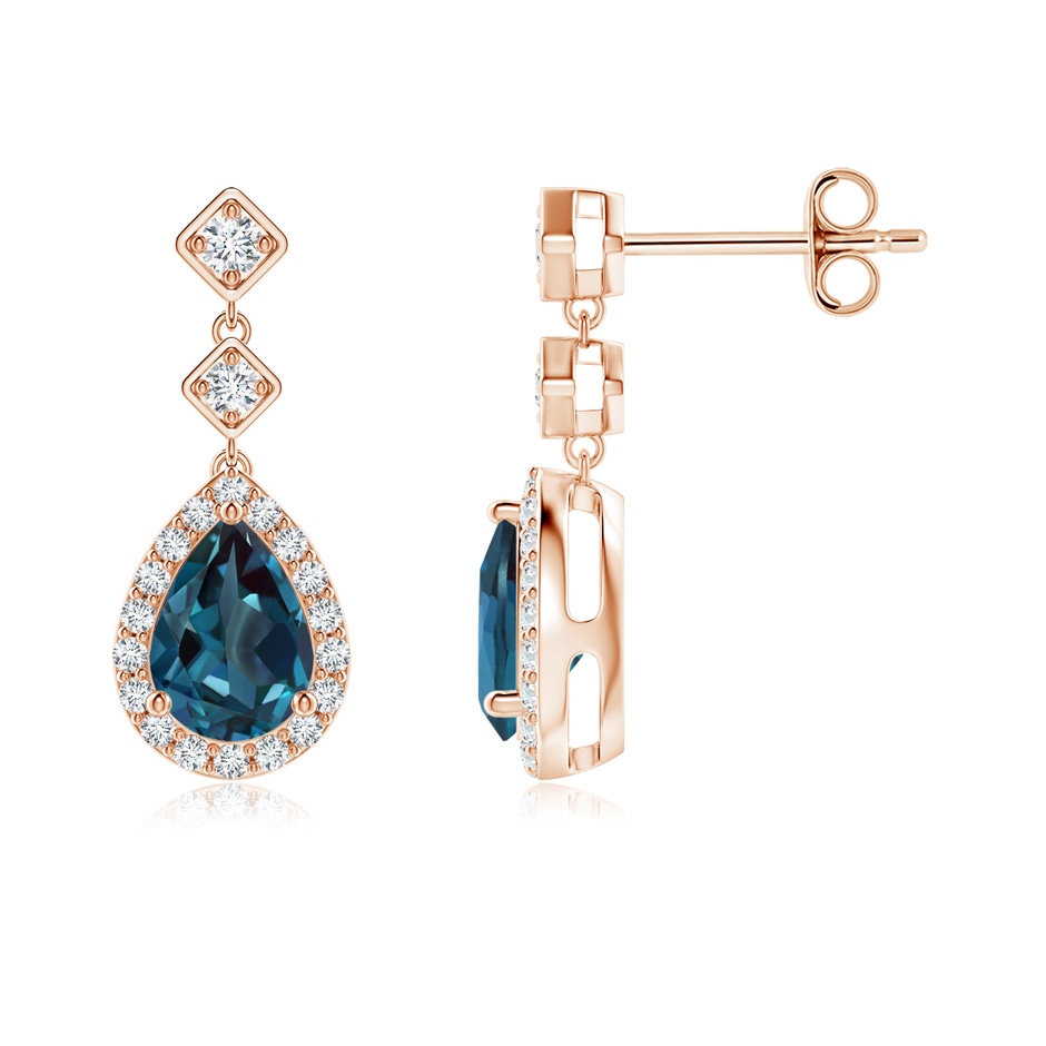 7x5mm Labgrown Pear Lab-Grown Alexandrite Drop Earrings with Diamond Halo in Rose Gold 