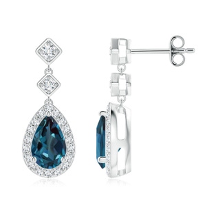 8x5mm Labgrown Pear Lab-Grown Alexandrite Drop Earrings with Diamond Halo in P950 Platinum