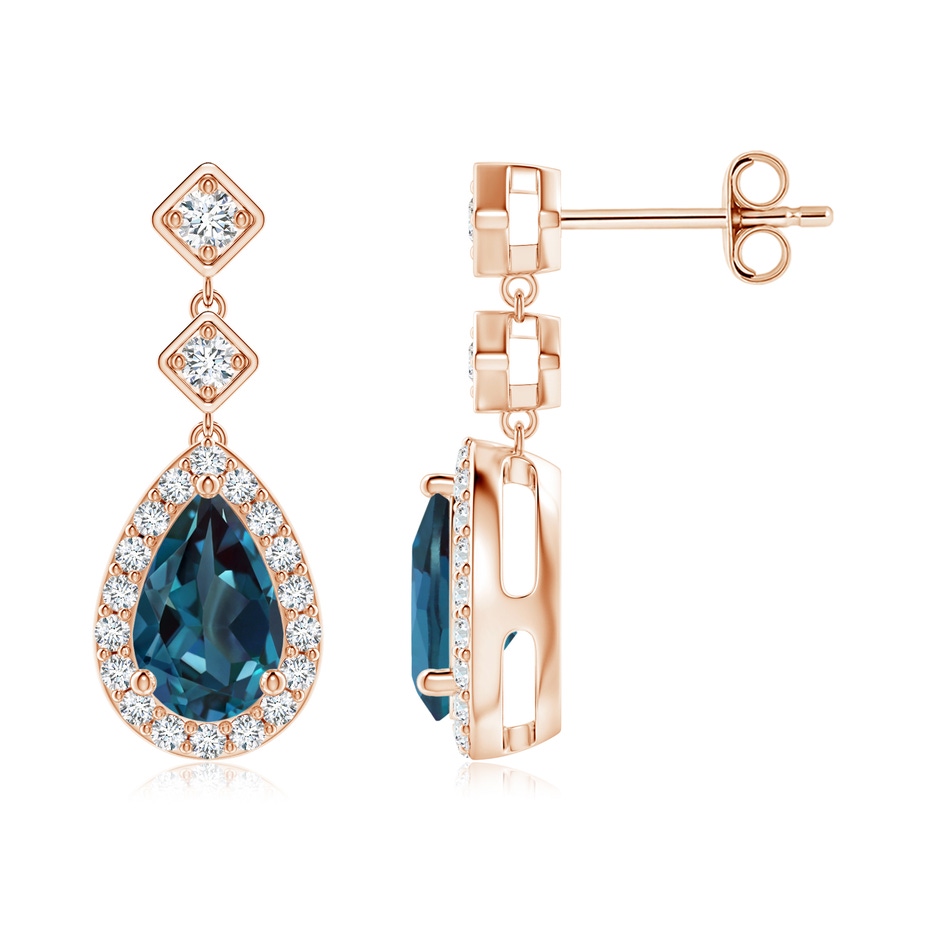 8x5mm Labgrown Pear Lab-Grown Alexandrite Drop Earrings with Diamond Halo in Rose Gold 